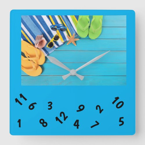 TIME FOR THE BEACH SQUARE WALL CLOCK