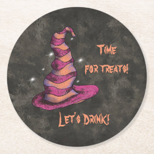 Time for treats, Let's Drink Halloween Witch Round Paper Coaster