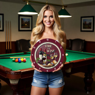 Time For Wine Bottles Cheese Large Clock