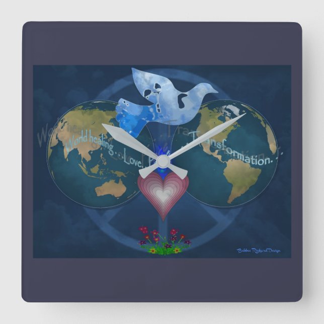 Time for World Peace Square Wall Clock (Front)