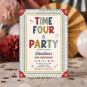 Time Four A Party Whimsical Boy 4th Birthday Party Invitation