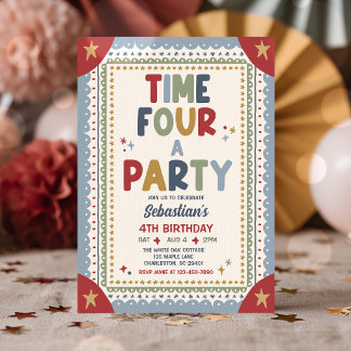 Time Four A Party Whimsical Boy 4th Birthday Party Invitation