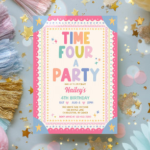 Time Four A Party Whimsical Girl 4th Birthday Invitation