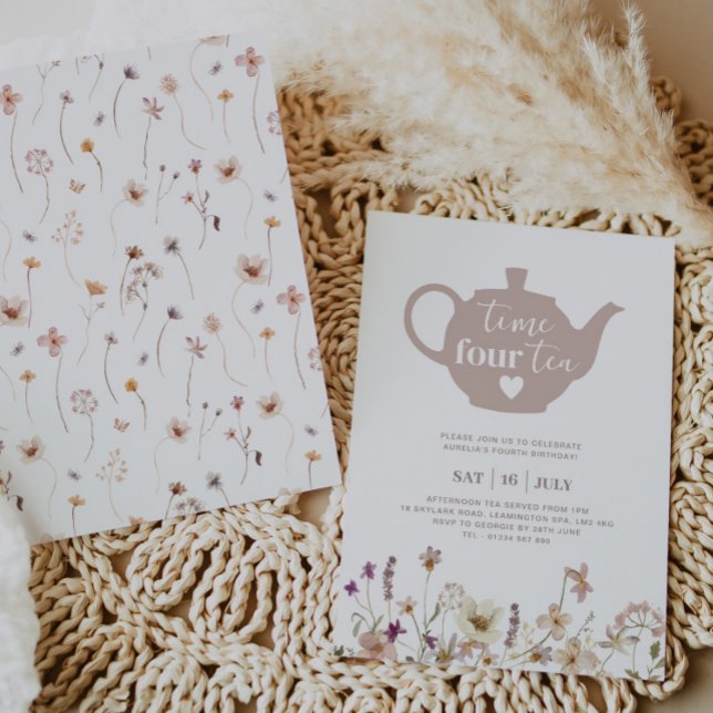 Time Four Tea Floral Birthday Invitation (Creator Uploaded)