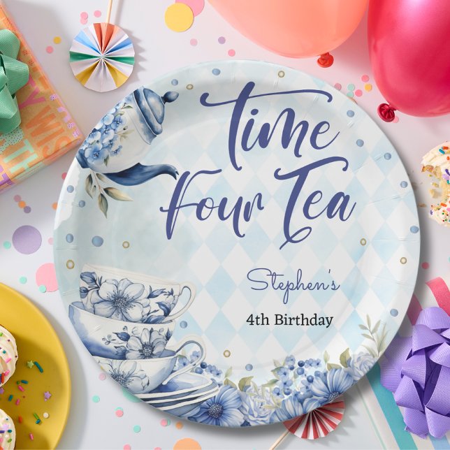 Time four tea, fourth birthday brunch for kids paper plates (Creator Uploaded)