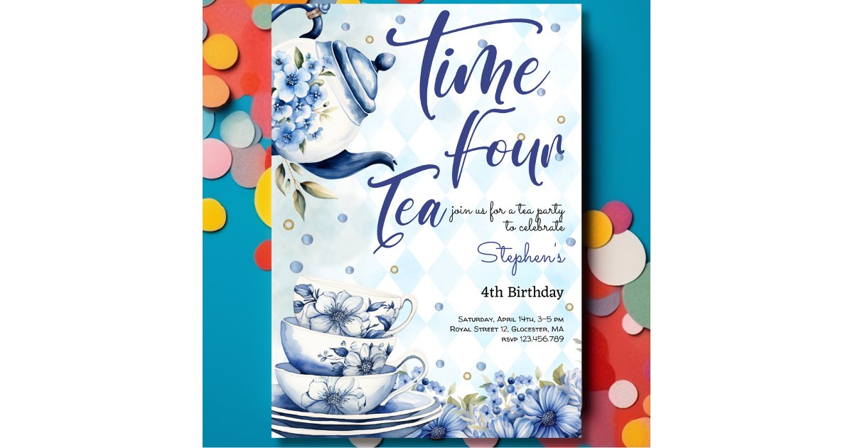 Time Four Tea Invitation Time four tea, fourth birthday for kids invitation | Zazzle