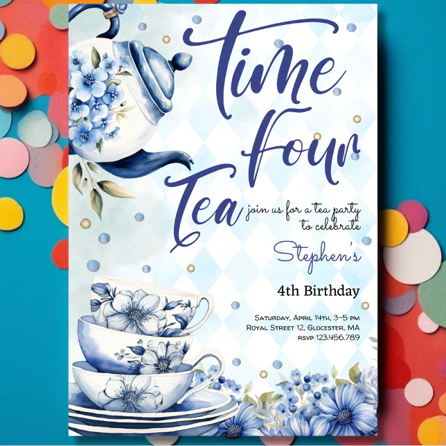 Time Four Tea Invitation Time four tea, fourth birthday for kids invitation | Zazzle