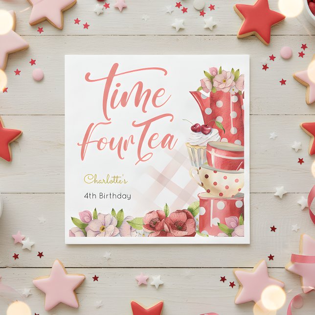 Time four tea, fourth birthday for kids napkins (Creator Uploaded)