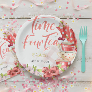 Time four tea, fourth birthday for kids paper plates