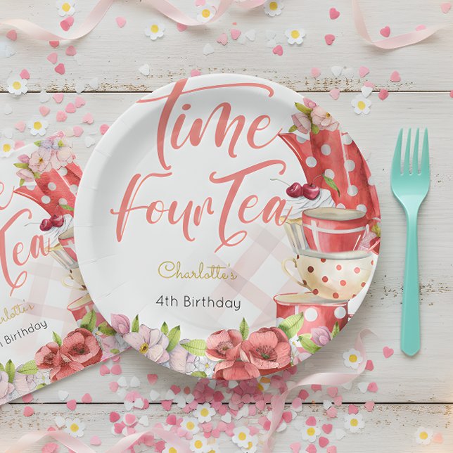Time four tea, fourth birthday for kids paper plates (Creator Uploaded)