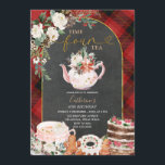 Time Four Tea Party Christmas Floral 4th Birthday Invitation<br><div class="desc">EDITABLE Time Four Tea Party Christmas Plaid 4th Birthday Invitation
Elegant Chalkboard White Floral Winter Christmas Birthday Tea Party
Red & Black Plaid Teapot Cakes Christmas Invite</div>