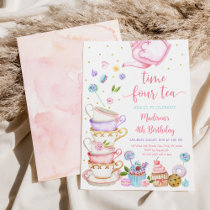 Time Four Tea Pink Tea Party Birthday Invitation