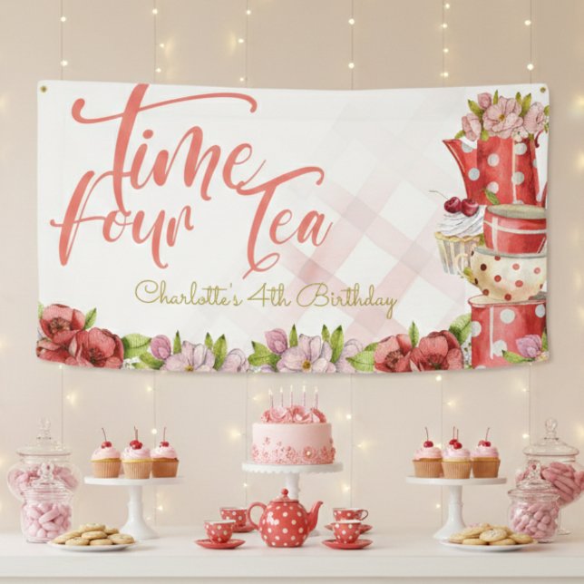 Time four tea, tea flowery birthday banner (Creator Uploaded)
