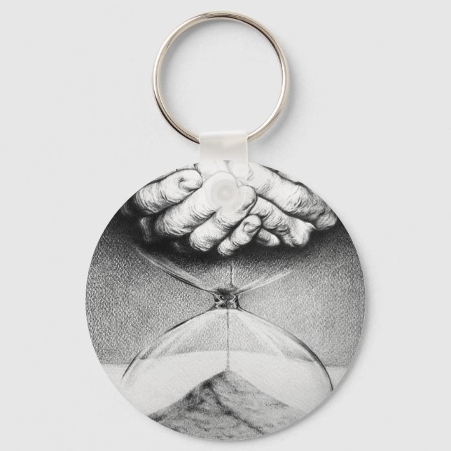 Time Hourglass hands Pencil drawing Surreal art Keychain (Front)