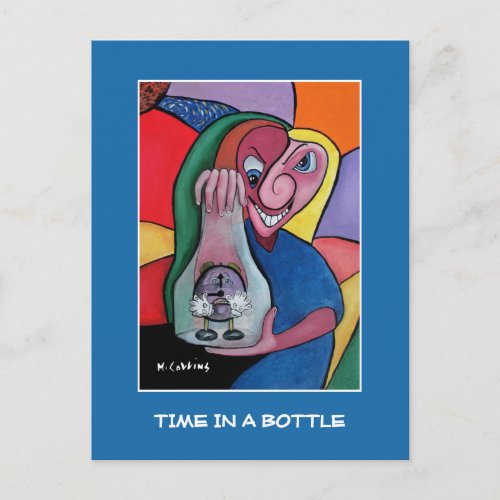 Time In A Bottle On Blue - Time Pieces Postcard