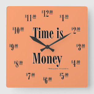 Time is Money Clock - Black text on mango