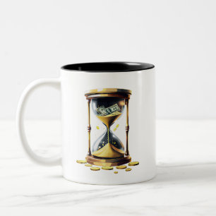 Time Is Money Hourglass Gold Coins Entrepreneur Hu Two-Tone Coffee Mug
