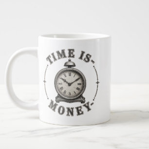 Time Is Money Vintage Alarm Clock Motivational Giant Coffee Mug
