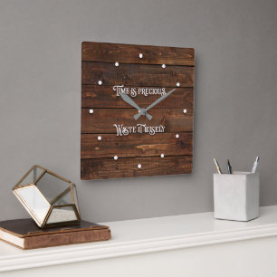 Time is precious... on Dark Wood Square Wall Clock