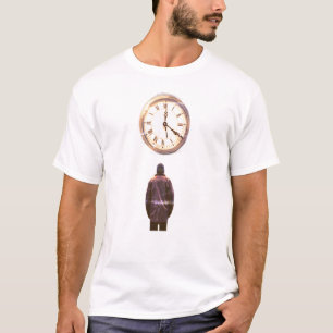 Time Is Quickly Running Out Man + Clock on White T-Shirt