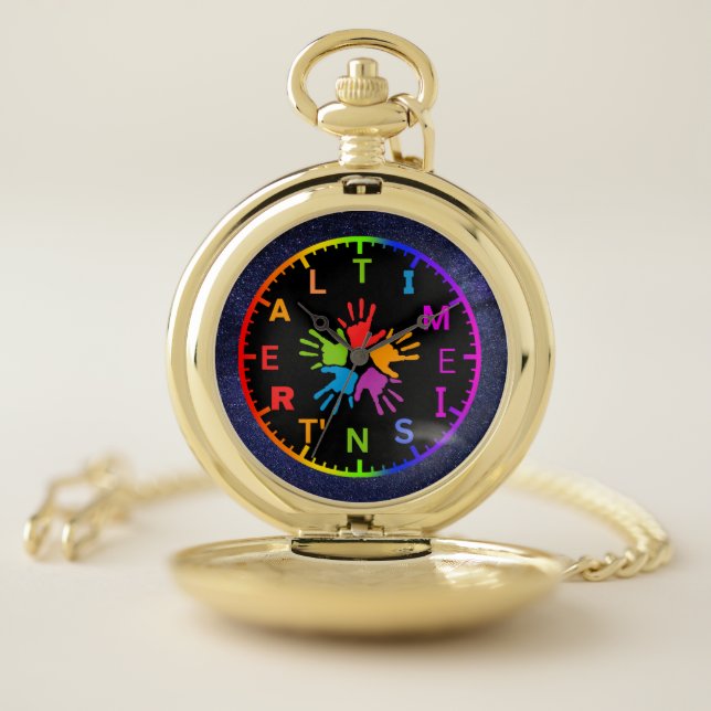 Time Isn't Real psychedelic/starry border Pocket Watch (Inside)