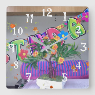 Time Lovely colorful Happy Birthday Square Wall Clock