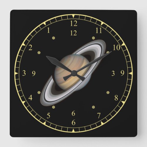 Time Machine  Beautiful Planet Saturn   Square Wall Clock