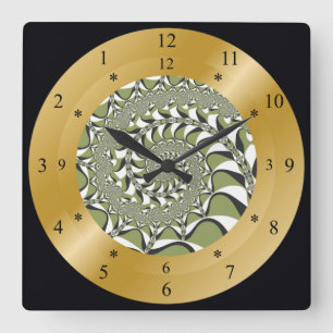 Time Machine Clock~Wormhole~Moss Green & White ~ Square Wall Clock