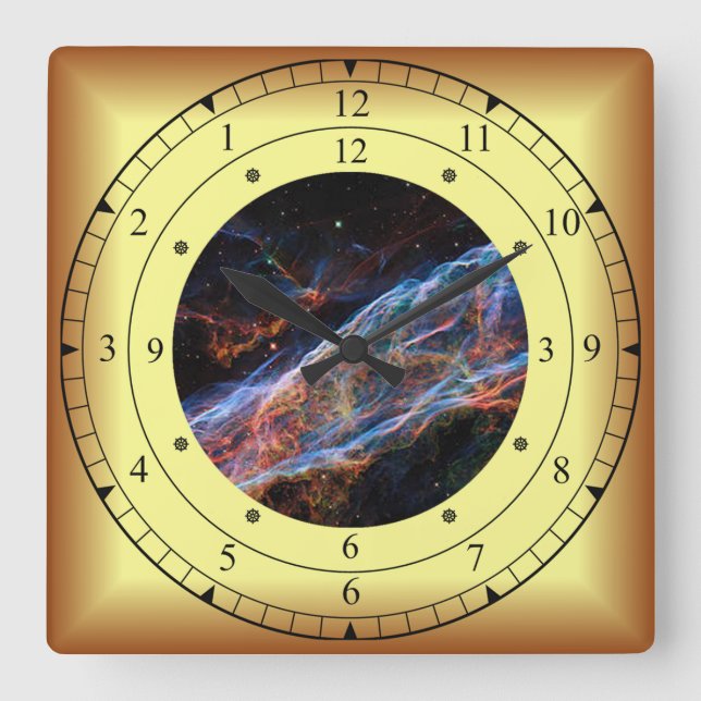 Time Machine ~ Veil Nebula ~ Time Portal ~ Square Wall Clock (Front)