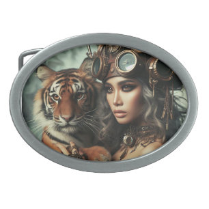 Time Machine Young Girl and Tiger 80-1 Belt Buckle