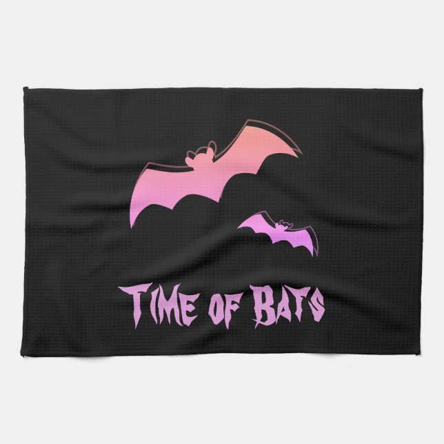 Time of Bats - Pink & Purple Abstract Pop Art Kitchen Towel (Horizontal)