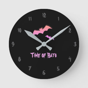 Time of Bats - Pink & Purple Abstract Pop Art Round Clock