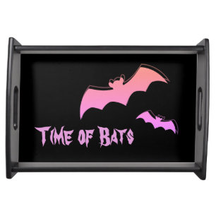 Time of Bats - Pink & Purple Abstract Pop Art Serving Tray