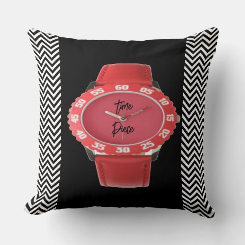 Time Piece Red Watch  Throw Pillow