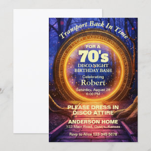 Time Portal 70s Disco Night Birthday Party Invitation