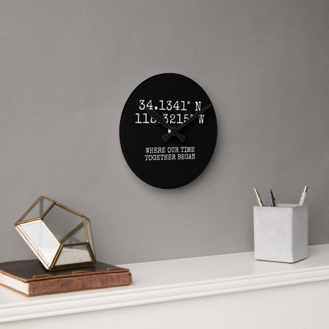 Time Spent Together GPS Coordinates Personalized Round Clock (Office)