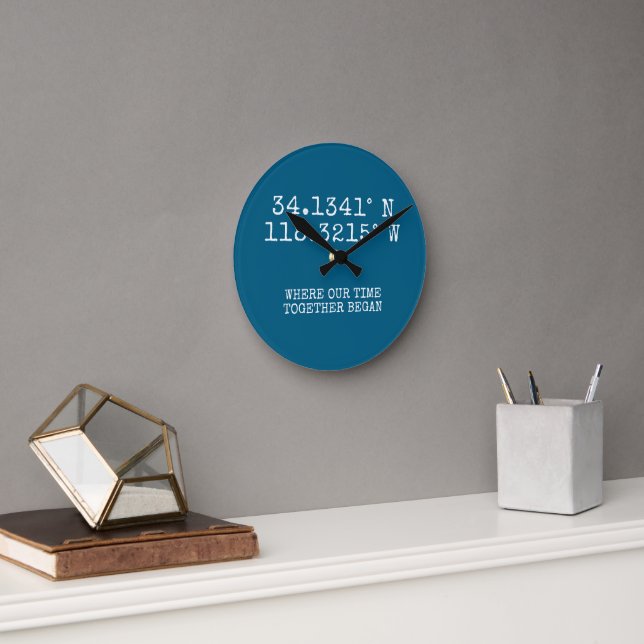Time Spent Together GPS Coordinates Personalized Round Clock (Office)