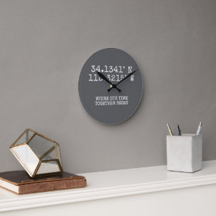 Time Spent Together GPS Coordinates Personalized Round Clock