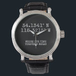 Time Spent Together GPS Coordinates Personalized Watch<br><div class="desc">GPS coordinates personalized watch from Ricaso - change text to suit your needs. You can find your personalized GPS coordinates by searching online, if possible it is best to copy and paste the result. A perfect way to mark your time spent together and a reminder of where it all began....</div>