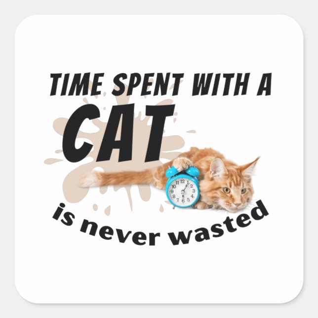 Time spent with a cat is never wasted- square sticker (Front)