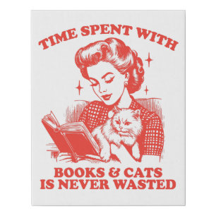 Time Spent with Books and Cats Canva Print
