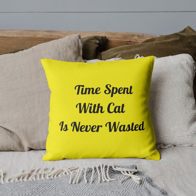 Time Spent With Cat Personalized Bright Yellow Throw Pillow (Creator Uploaded)