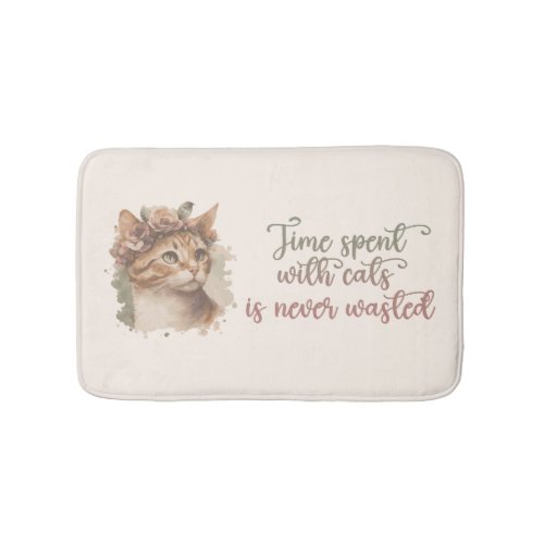 Time Spent With Cats Cute Cat Watercolor Design Bath Mat