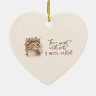 Time Spent With Cats Cute Cat Watercolor Design Ceramic Ornament