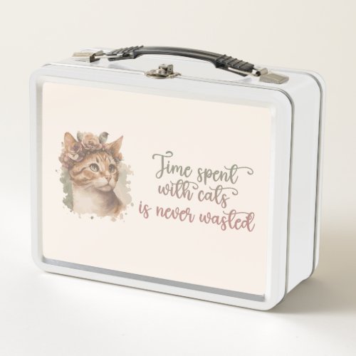 Time Spent With Cats Cute Cat Watercolor Design Metal Lunch Box