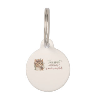 Time Spent With Cats Cute Cat Watercolor Design Pet ID Tag