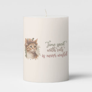 Time Spent With Cats Cute Cat Watercolor Design Pillar Candle