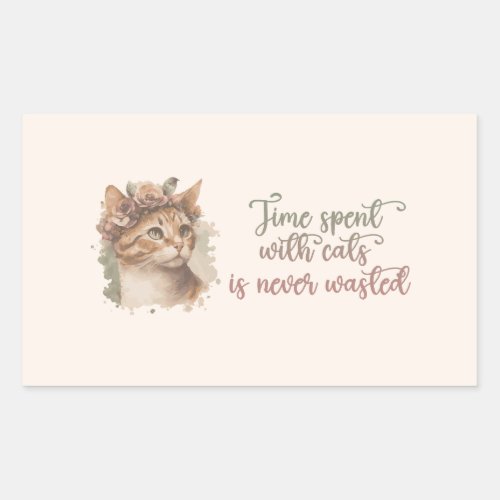 Time Spent With Cats Cute Cat Watercolor Design Rectangular Sticker