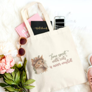 Time Spent With Cats Cute Cat Watercolor Design Tote Bag