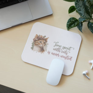Time Spent With Cats Cute Watercolor Mouse Pad